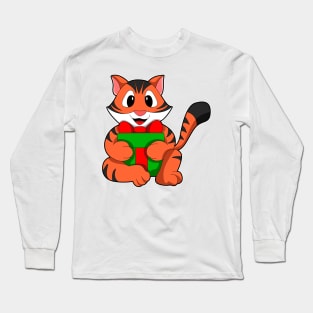 Tiger at Birthday with Gift Long Sleeve T-Shirt